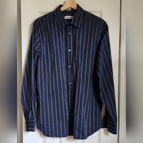 Men's Calvin Klein Striped Button Shirt Size Med - Picture 1 of 12